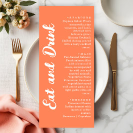Modern Coral Orange Eat and Drink Wedding Meny