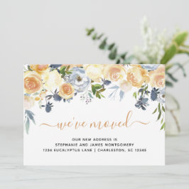 Modern Coral Peach Blå Akvarell Blommig Flytt Meddelande