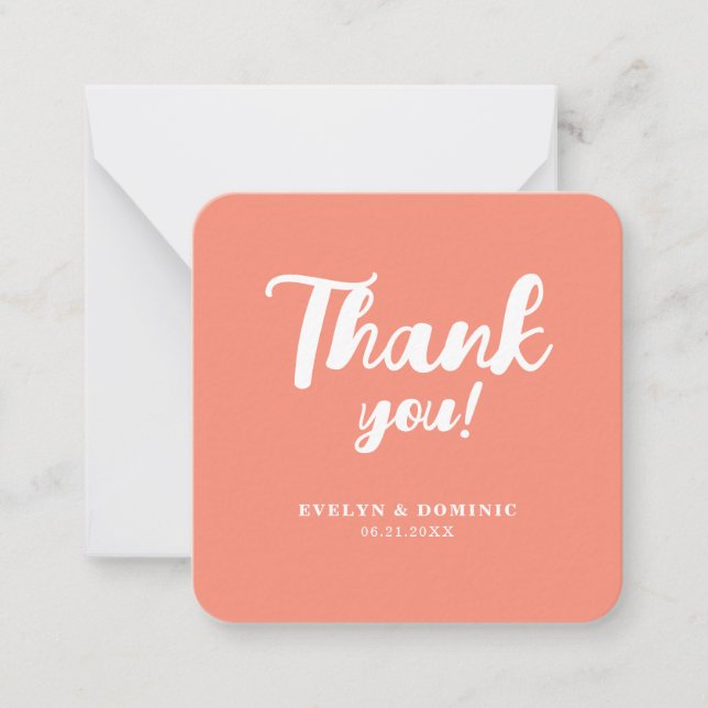 Modern Coral Pink Wedding Budget Thank You Anteckningskort (Framsida)