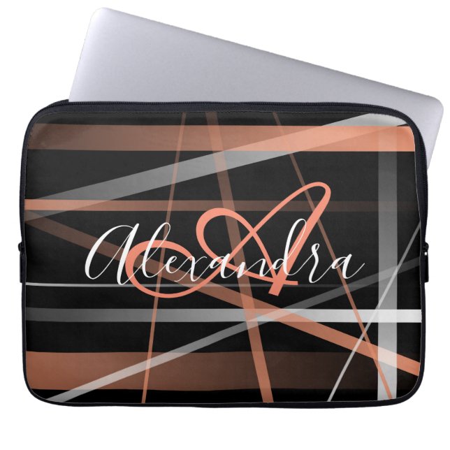 Modern Coral Rand Abstrakt Mönster Monogram Laptop Fodral (Framsidan)