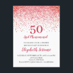 Modern Coral Red Glitter Confetti 50:e födelsedage Inbjudan Vykort<br><div class="desc">Uppenbarligen är det nu 50-fenomenala födelsedagsfest inbjudan som firar glitter,  rött fessionsrött,  konetti. Anpassa med information och osa. Fet korallröd typ och skripttypsnitt.</div>