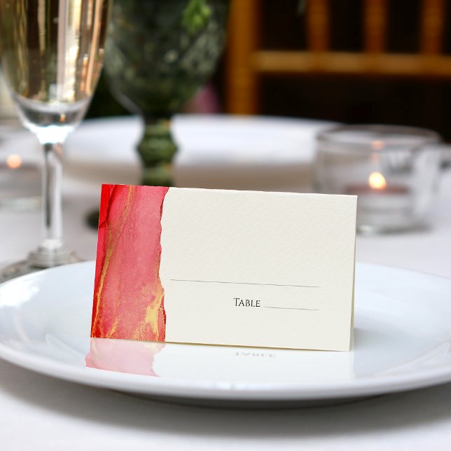 Modern Coral Rosa Abstrakt Bröllop-platskort Placeringskort (Modern Coral Pink Abstract Wedding Place Card)