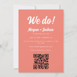 Modern Coral Rosa QR-kod & Foto Bröllop  Spara Datumet