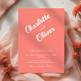 Modern Coral Union Script Pink Wedding Inbjudningar