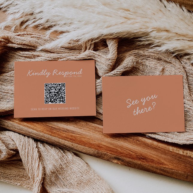 Modern Coral Whimsical Summer QR Code Wedding OSA Kort (Skapare uppladdad)