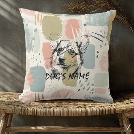 Modern Corgi-porträtt – Abstrakt Pastellpenseldrag Kudde