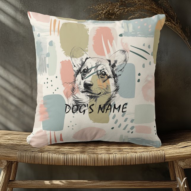 Modern Corgi-porträtt – Abstrakt Pastellpenseldrag Kudde (Skapare uppladdad)