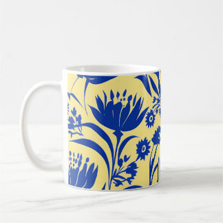 Modern Cornblomma Blue-Blommigt på Gult Kaffemugg