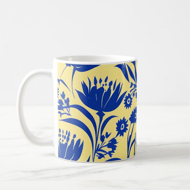 Modern Cornblomma Blue-Blommigt på Gult Kaffemugg (Vänster)