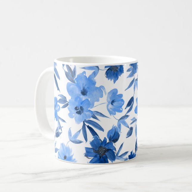 Modern Cornblomma-Royal, blå Blommigt Kaffemugg (Framsida vänster)