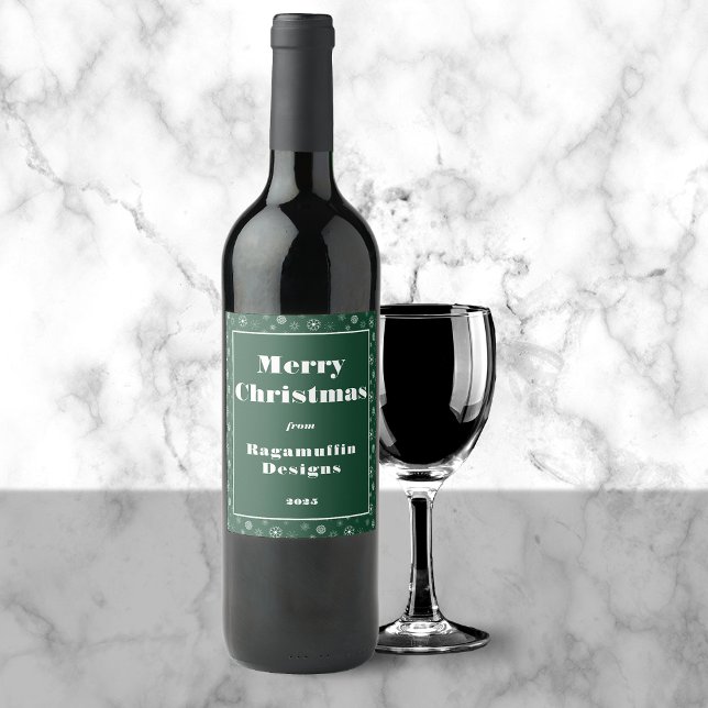 Modern Corporate God jul Vinflaska Etikett (Green & Gold Wine Label Green)