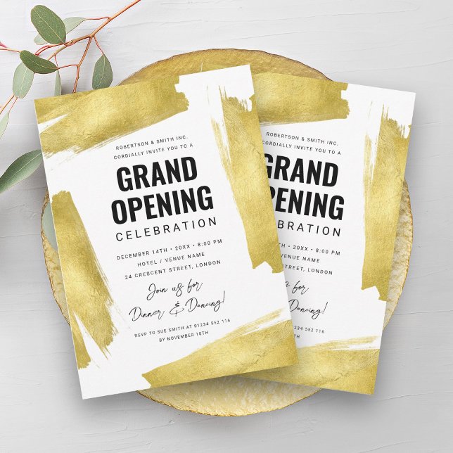 Modern Corporate Grand Open Guld Inbjudningar (Modern Corporate Grand Opening Gold Invitation)