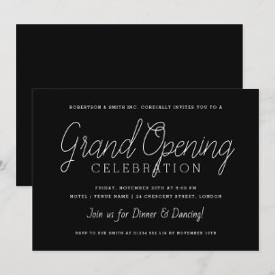 Modern Corporate Grand Open Simple Black Inbjudningar