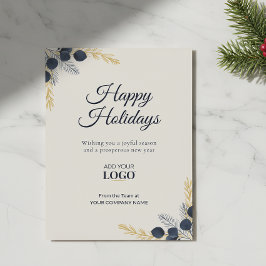 Modern Corporate Holiday Eucalyptus Navy & Gold Julkort