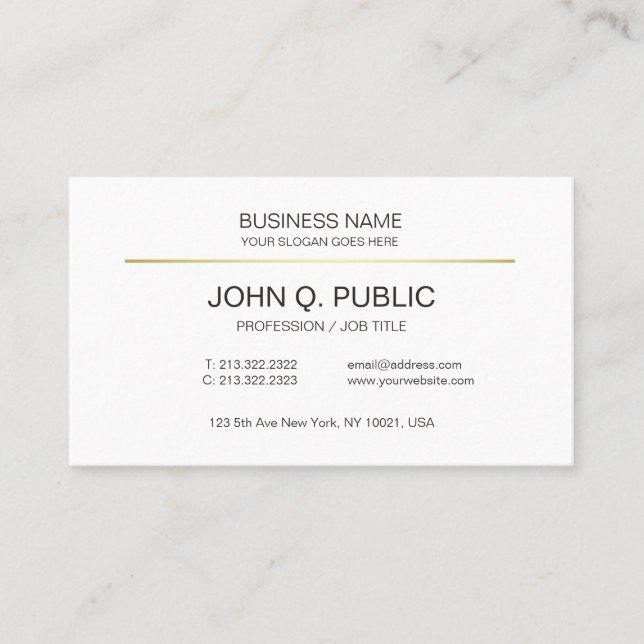 Modern Corporate Plain Guld White Professionell Visitkort (Framsida)