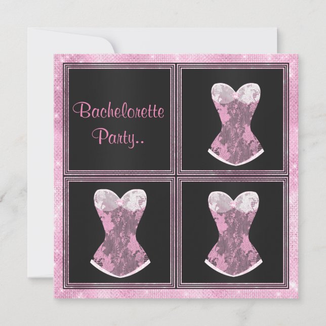 MODERN Corset rosa anpassningsbar BACHELORETTE PAR Inbjudningar (Framsida)