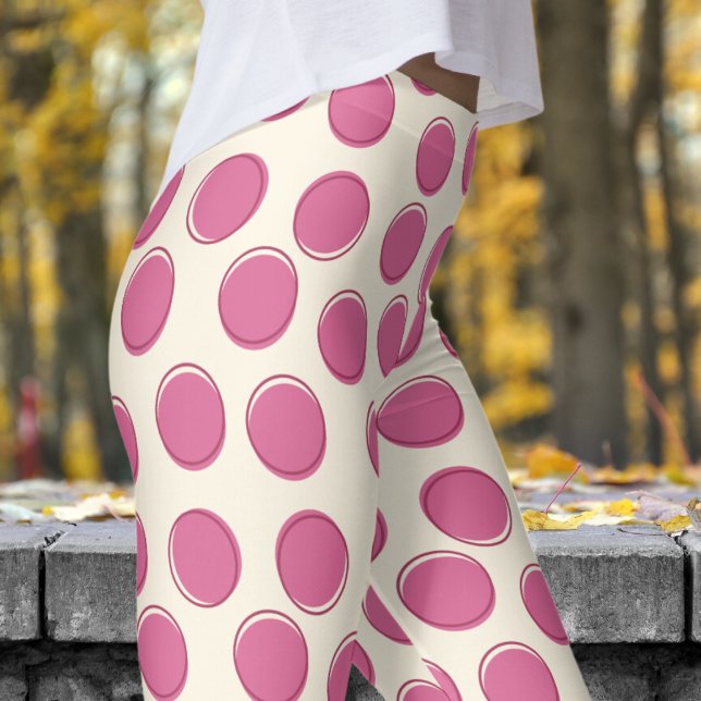 Modern Cosmic Latte White Polka Dot Mönster Leggings (Polka Dot on Cosmic Latte White Leggings)