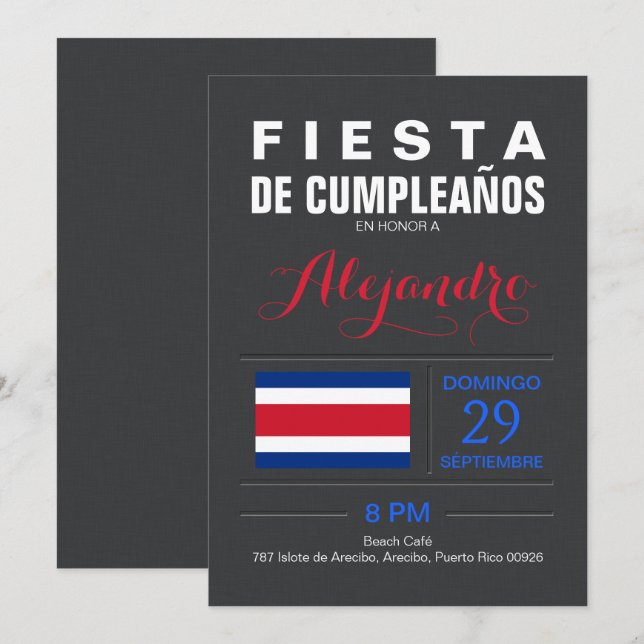 Modern: Costa Rica-fest Inbjudningar (Fram/baksida)
