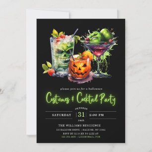 Modern Costumes & Cocktail Neon Halloween fest Inbjudningar