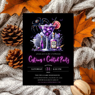 Modern Costumes & Cocktail Neon Halloween fest Inbjudningar