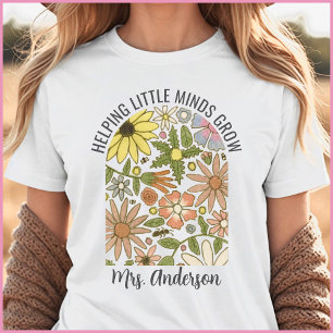 Modern Cottage Core Blommig Lärar Namn T Shirt