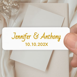 Modern Couple Names & Date Wedding - Gold Returadress Etikett