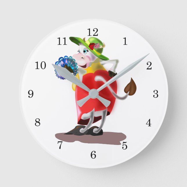 Modern Cow Funny Wall Clock Rund Klocka (Framsida)
