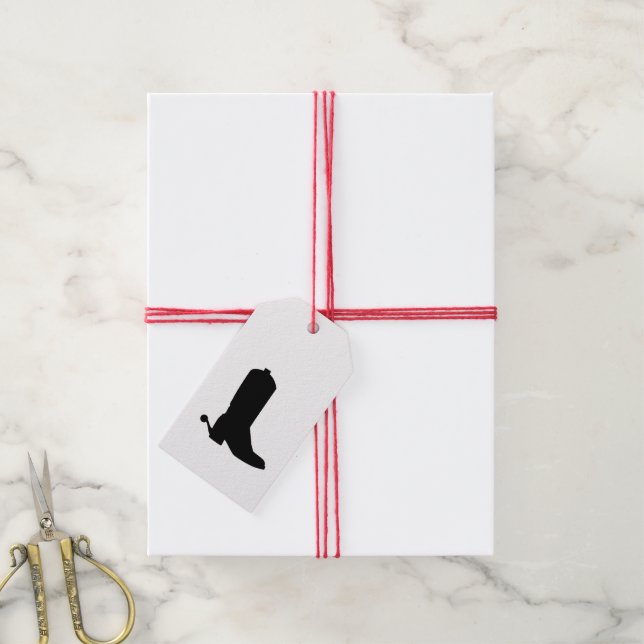 Modern Cowboy Boot Spurs Silhouette Black White Presentetikett (Med Snöre)