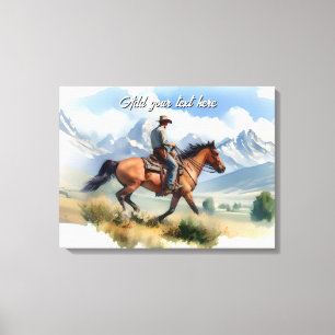 Modern Cowboy Ridande En Brun Häst Canvastryck