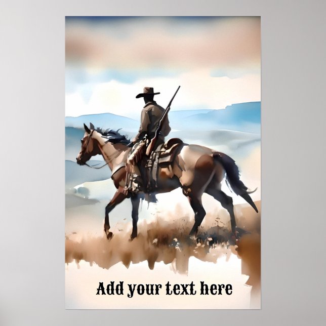Modern Cowboy Ridande en Häst  Poster (Framsidan)