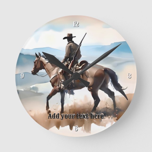 Modern Cowboy Riding a Horse Rund Klocka (Framsida)