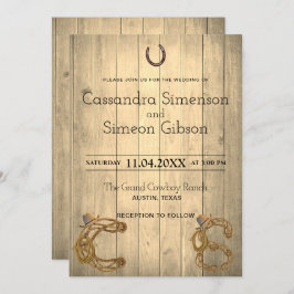Modern Cowboy,Wood Rustic Bröllopsdag Inbjudningar