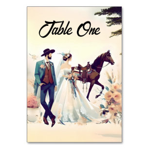 Modern Cowboyen och Bride Westerna Stil Bröllop Bordsnummer
