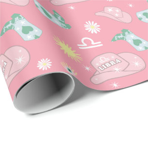Modern Cowgirl Libra Zodiac Mönster Boho Rosa Presentpapper