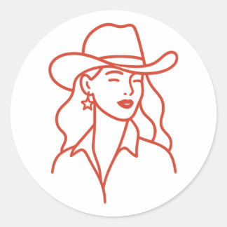 Modern Cowgirl Linje Konst Möhippa Fest Runt Klistermärke