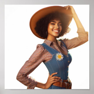 Modern Cowgirl Poserar i en Cowboyhatt Vägg Poster