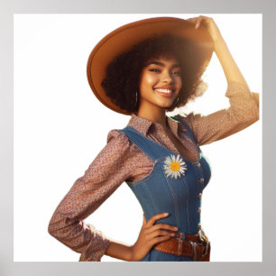 Modern Cowgirl Poserar i en Cowboyhatt Vägg Poster