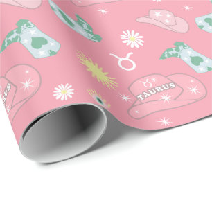 Modern Cowgirl Taurus Zodiac Mönster Boho Rosa Presentpapper