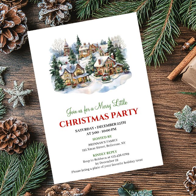 Modern cozy Christmas scene holiday celebration  Inbjudningar (Modern cozy Christmas scene holiday celebration invite)