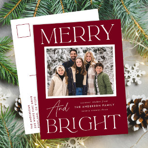 Modern Cranberry Jul- och Nyårskort Merry and Brig Helg Vykort