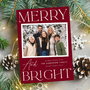 Modern Cranberry Jul- och Nyårskort Merry and Brig Julkort