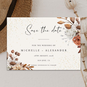 Modern Cream Boho Bröllop spara datum Card Datumet