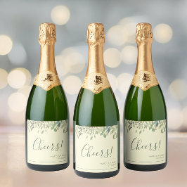 Modern Cream & Eucalyptus Bröllop Champagne-etiket
