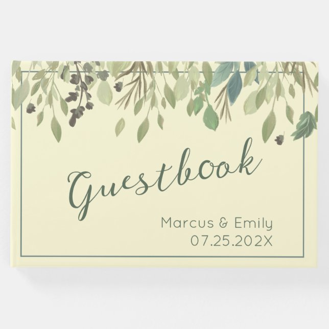 Modern Cream & Eucalyptus Bröllop Guest Bok (Framsida)
