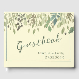 Modern Cream & Eucalyptus Bröllop Guest Bok