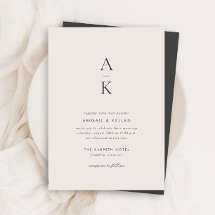 Modern Cream Grått Monogram Mix Match Bröllop Inbjudningar
