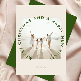 Modern Cream Grönt Enkel julfoto Hälsning Julkort