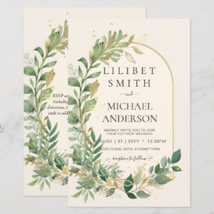 Modern Cream Guld Greenery Botanical Bröllop
