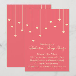 Modern Cream Hearts på Coral Red Valentines Party Inbjudningar