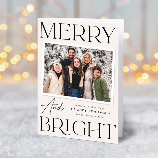 Modern Cream Merry and Bright 2 Photo Cream Helgkort (Skapare uppladdad)